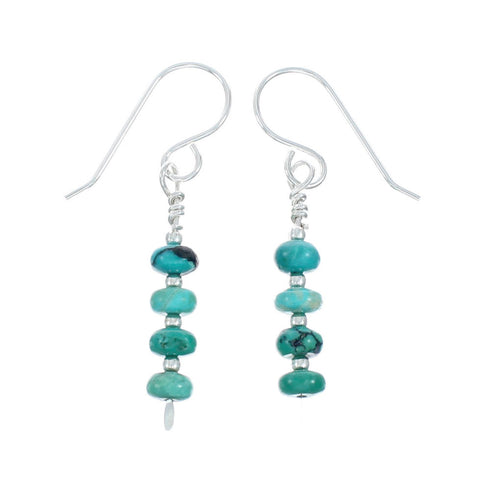 Authentic Southwest Turquoise Sterling Silver Bead Hook Earrings X10400